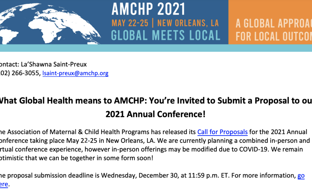 DEADLINE EXTENDED: You’re Invited to Submit a Proposal to the AMCHP 2021 Annual Conference!