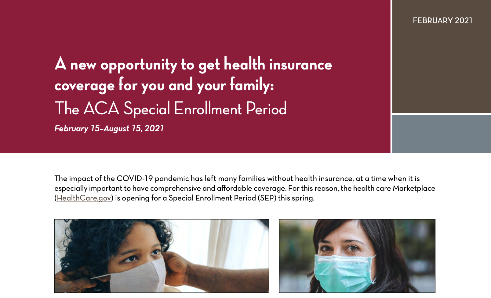 ACA Special Enrollment Period is Open Through August 15 AMCHP