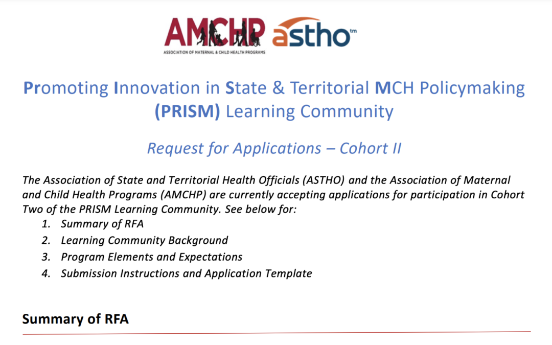 ASTHO and AMCHP Applications PRISM Cohort 2 Due January 27