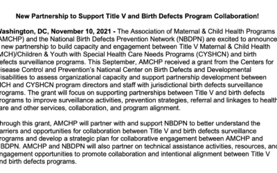 New Partnership to Support Title V and Birth Defects Program Collaboration