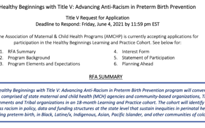 New! Request for Applications: Healthy Beginnings with Title V: Advancing Anti-Racism in Preterm Birth Prevention