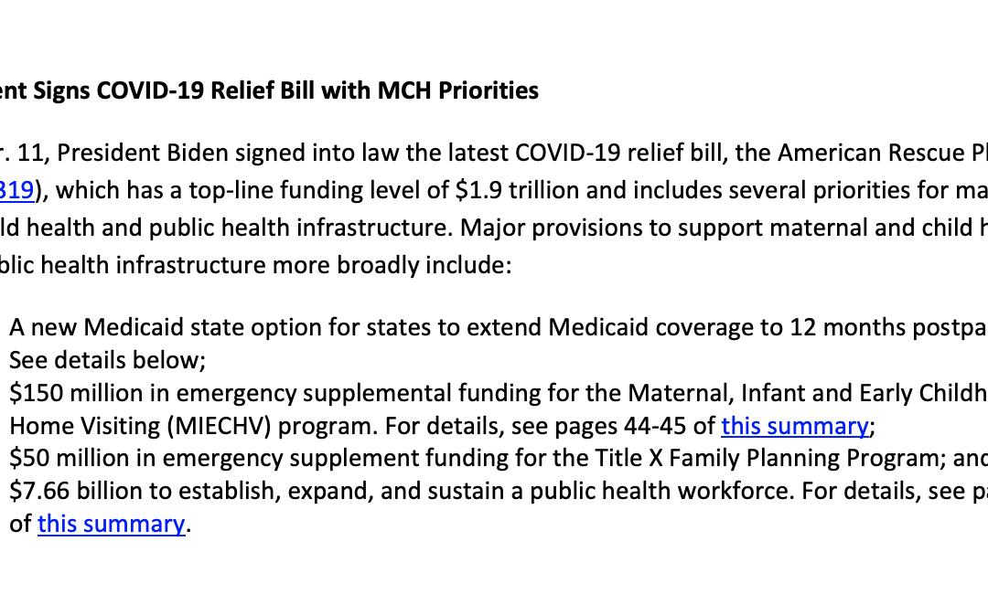 President Signs COVID-19 Relief Bill with MCH Priorities