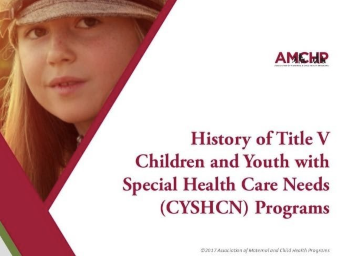 Screenshot of History of Title V module title screen with AMCHP logo and image of a child