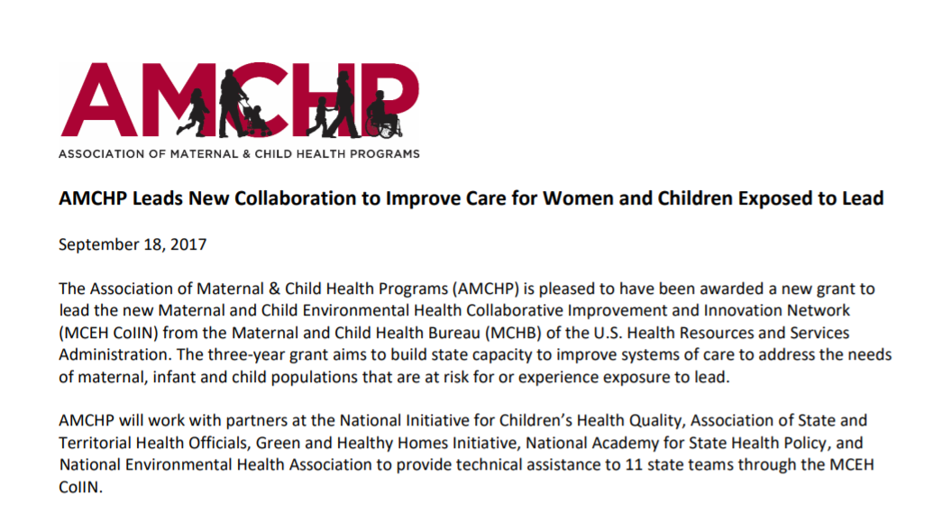 AMCHP Leads New Collaboration to Improve Care for Women and Children Exposed to Lead