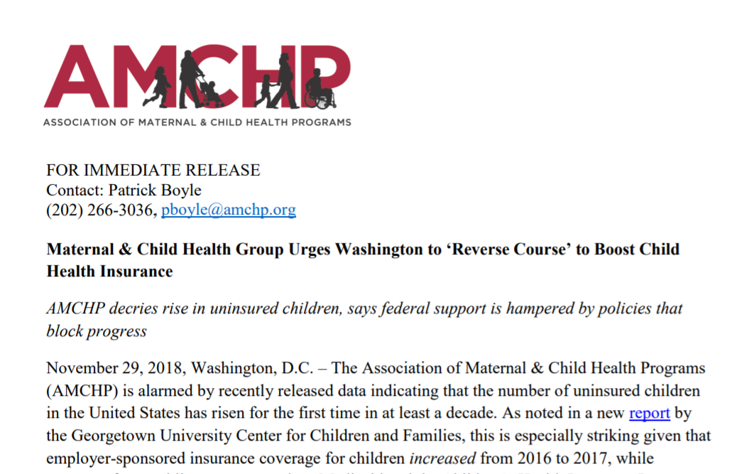 Maternal & Child Health Group Urges Washington to ‘Reverse Course’ to Boost Child Health Insurance