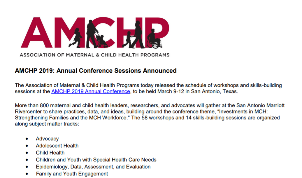 AMCHP 2019: Annual Conference Sessions Announced - AMCHP