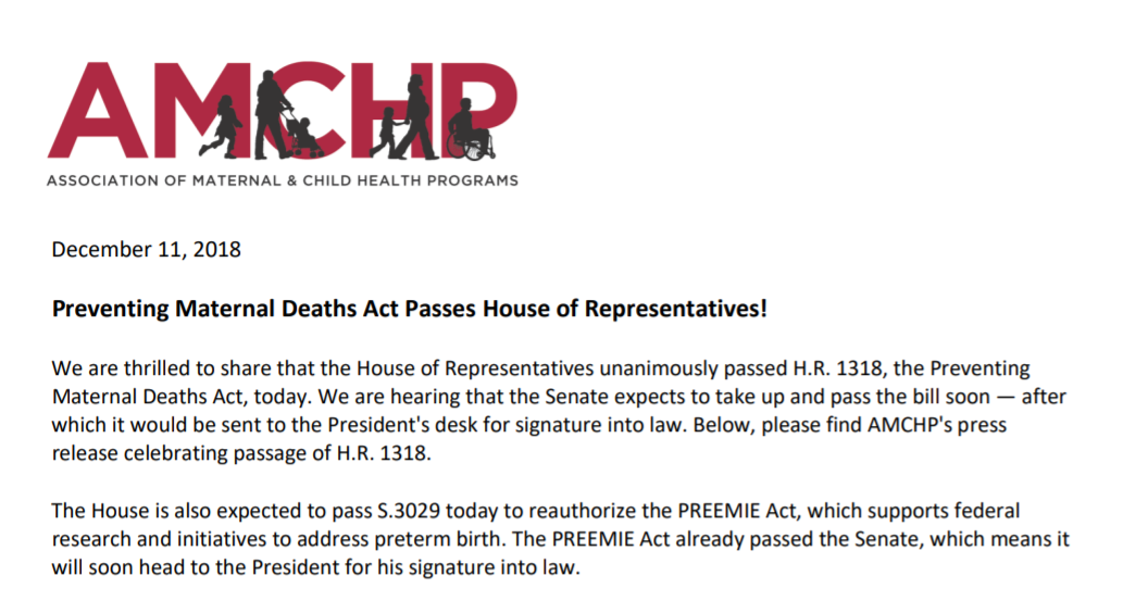 Preventing Maternal Deaths Act Passes House of Representatives!