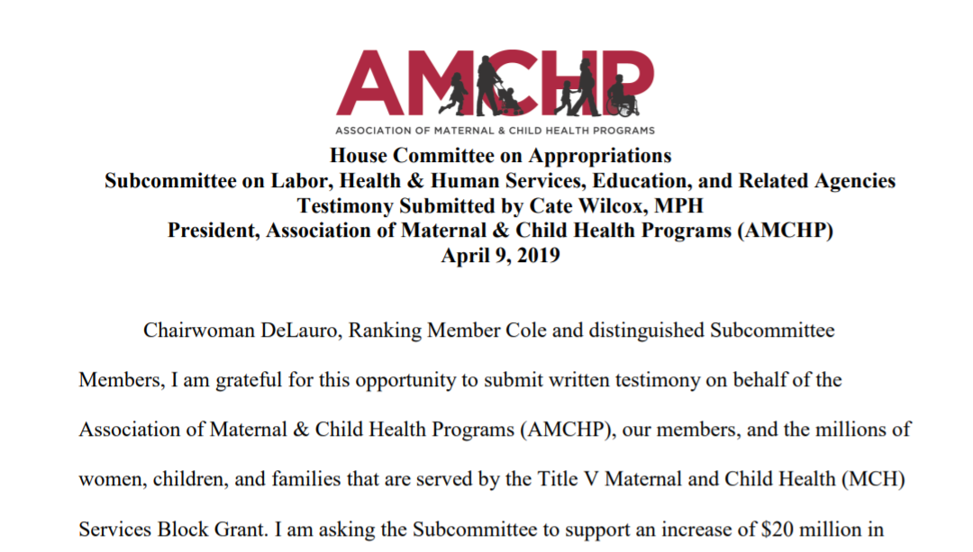 AMCHP President Urges Congress to Boost Title V Funding