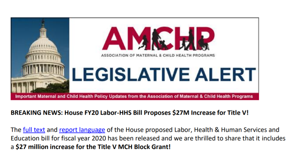 House FY20 Labor-HHS Bill Proposes $27M Increase for Title V!