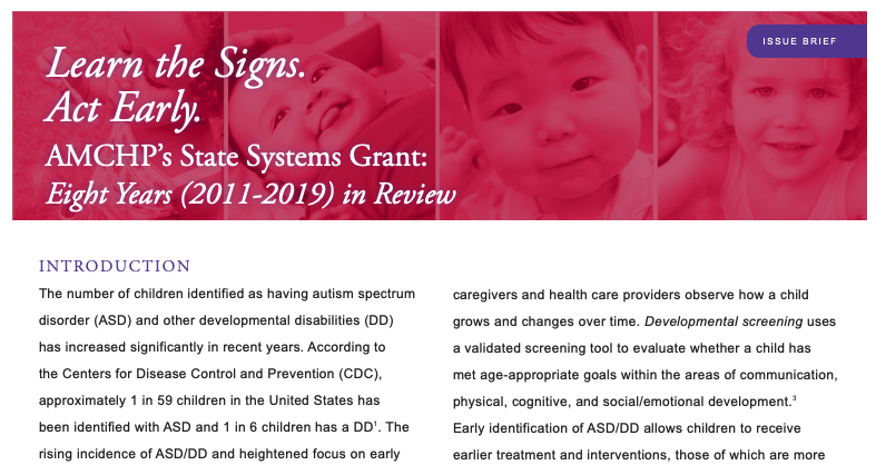 Learn the Signs. Act Early. AMCHP’s State Systems Grant: Eight Years in Review