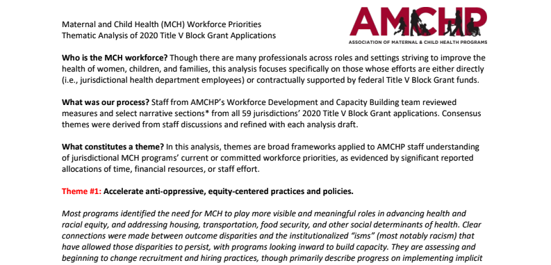 MCH Workforce Priorities: Thematic Analysis of 2020 Title V Block Grant Applications