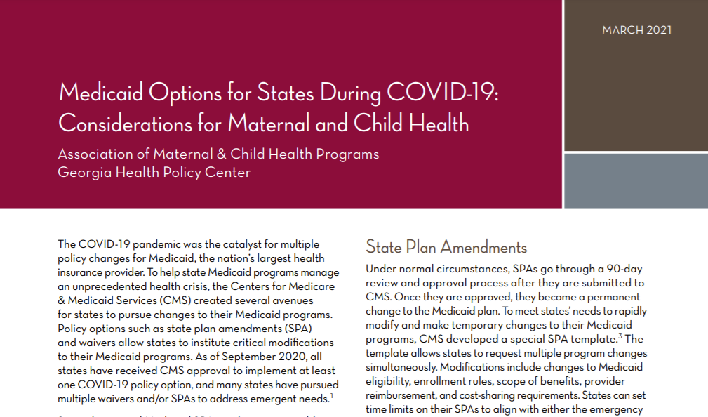 Medicaid Options for States During COVID-19: Considerations for Maternal and Child Health