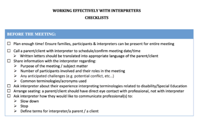 Working Effectively with Interpreters Checklists