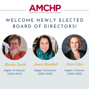 Graphic with headshots of newly elected directors. On the left is Martha Smith wearing a red top and glasses with short brown hair, middle is Jennie Munthali wearing a black top with blue scarf with black hair, and right Katie Eilers wearing a polka dotted shirt and black blazer with short brown hair. 