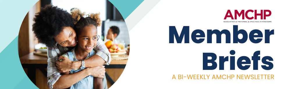 Member Brief Banner with text "Member Briefs, An AMCHP Bi-Weekly Newsletter" and image of woman hugging a young child from behind. 