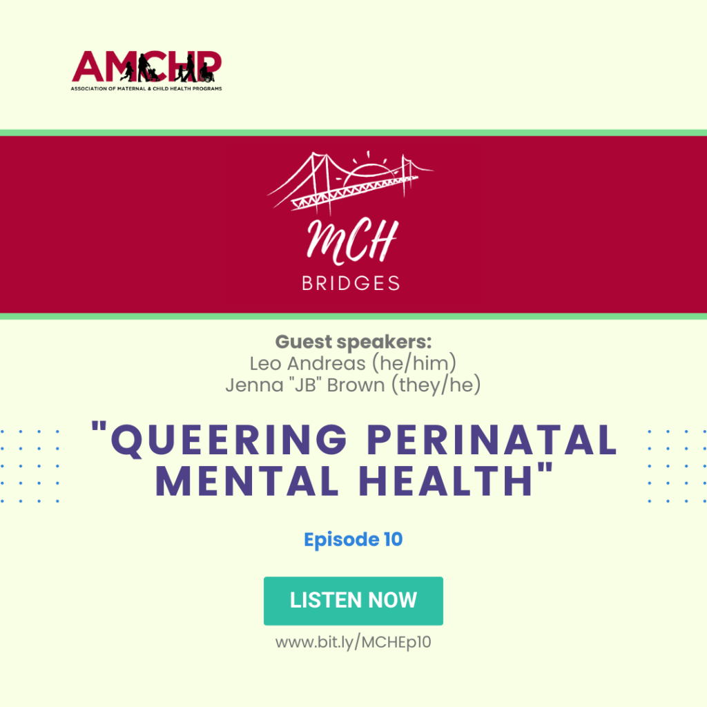 Graphic promoting MCH Bridges Episode 10: Queering Perinatal Mental Health. 