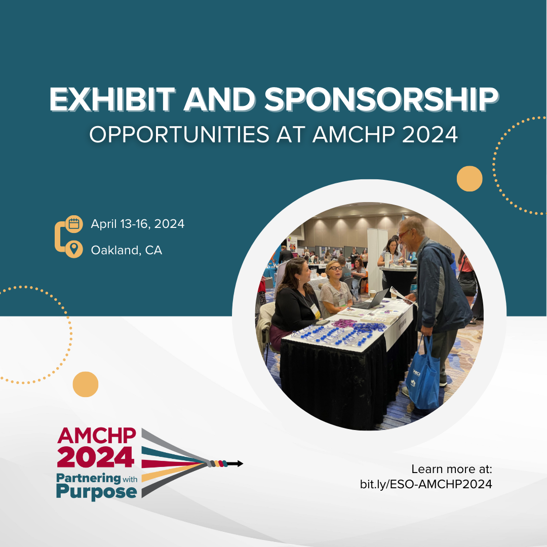 Graphic alerting of exhibit and sponsorship opportunities at the 2024 AMCHP Annual Conference. Learn more at bit.ly/ESO-AMCHP2024