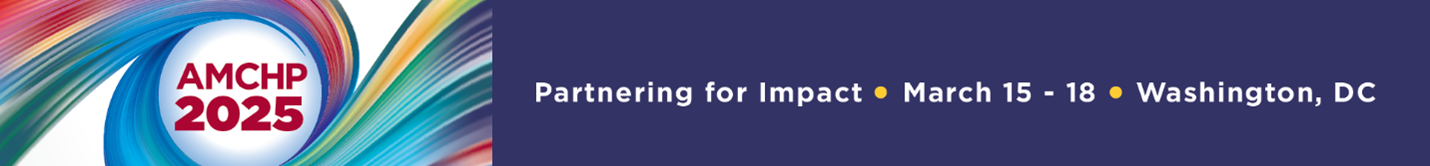 Graphic displaying the AMCHP 2025 logo, which includes a swirl in multiple colors with the AMCHP 2025 wordmark in big capital letters in the center. The overlaid text reads, Partnering for Impact, March 15-18, Washington, DC.