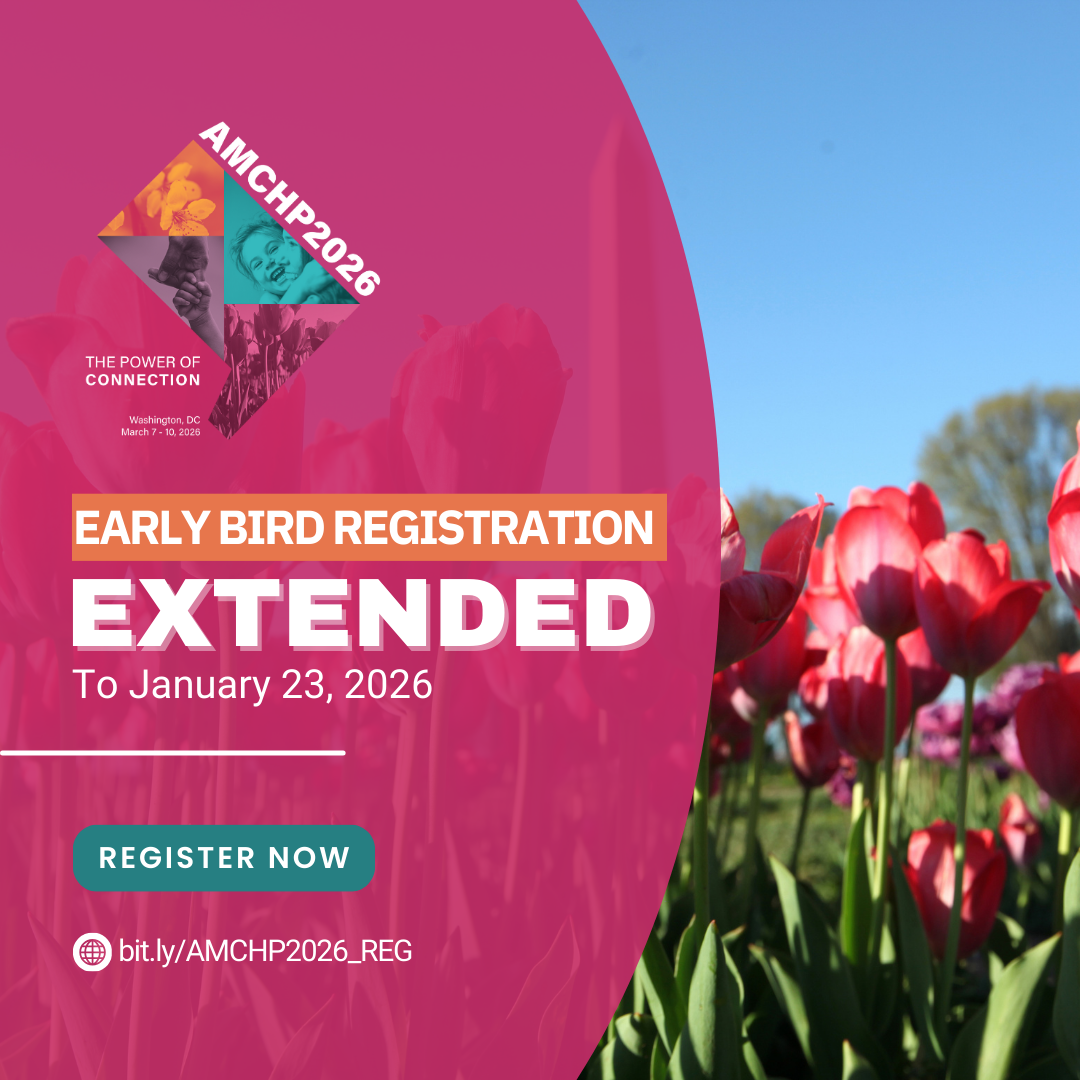 Graphic alerting that early bird registration for AMCHP 2026 has been extended to January 23, 2026. The link to register is bit.ly/AMCHP2026_REG