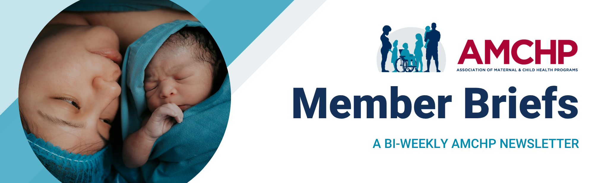 Member Briefs newsletter header including the AMCHP logo, and a picture of a mom and her newborn baby. 